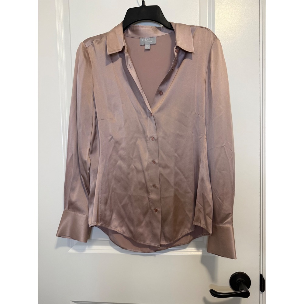 Pure Collection Silk Blouse Women Size 6 Mauve Rose Pink Button Down Top FLAWED